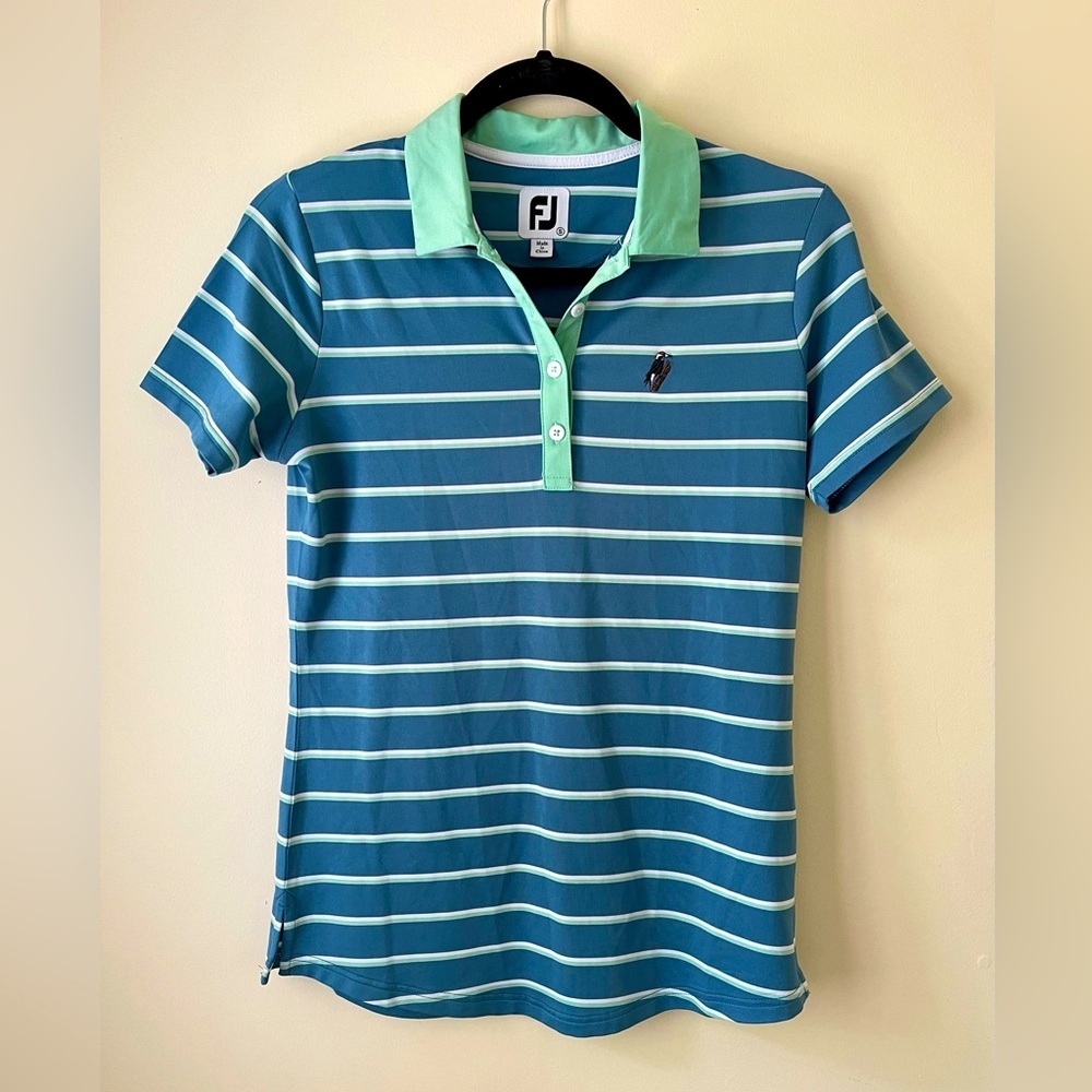 EUC FootJoy Green and Blue Striped Polo Size Small
